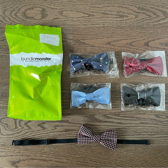 Boys 5-Pack Pre-Tied Bow Tie Bundle - Assorted Colours - Adjustable Elastic Neck - Picture 3 of 5